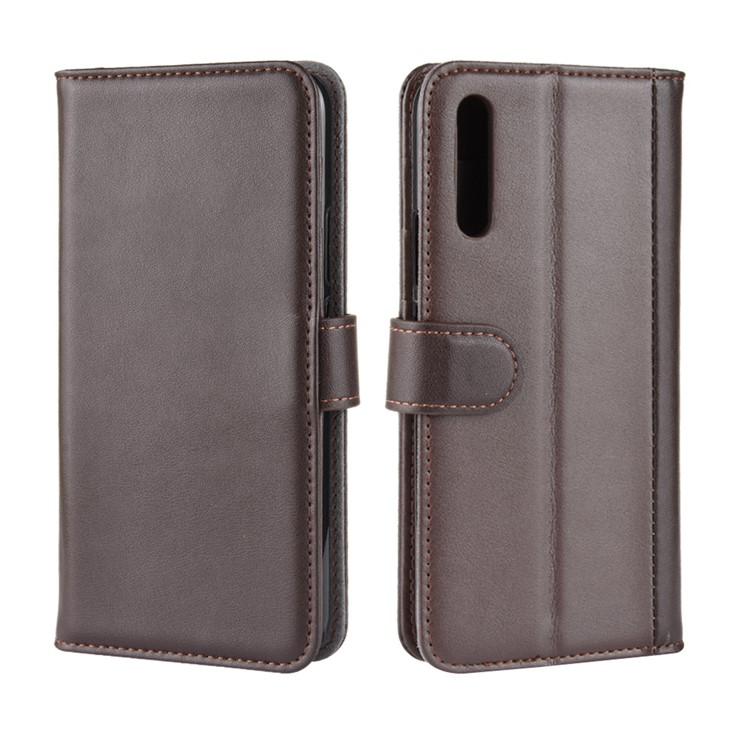 Genuine Split Leather Wallet Cell Phone Cover for Huawei Honor Magic 2 - Brown-2