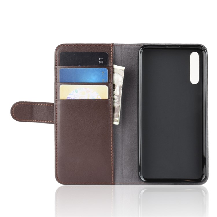 Genuine Split Leather Wallet Cell Phone Cover for Huawei Honor Magic 2 - Brown-5