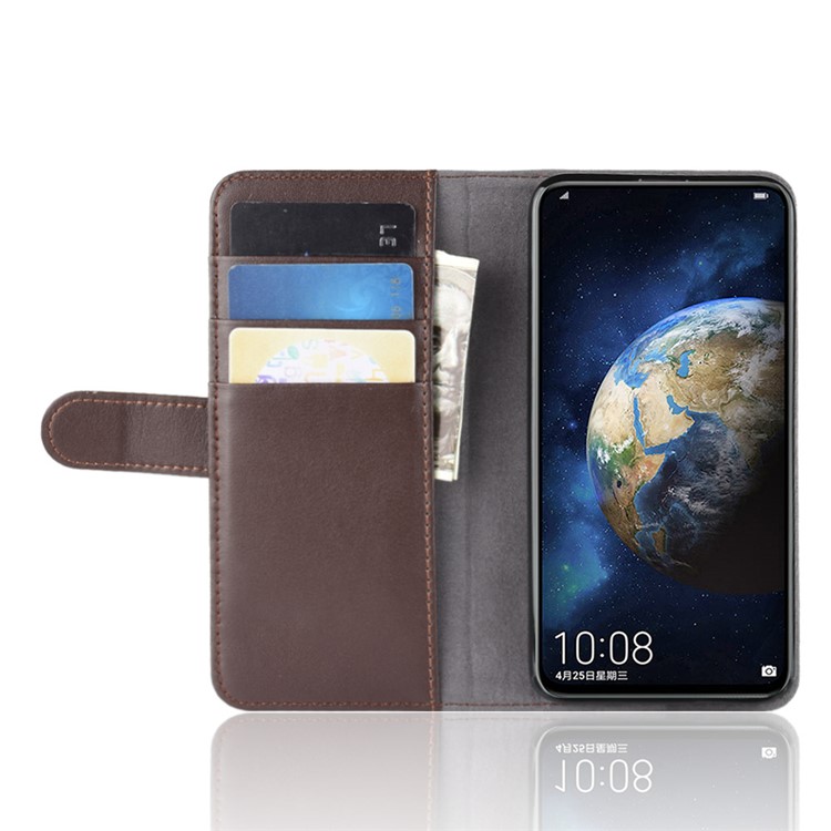 Genuine Split Leather Wallet Cell Phone Cover for Huawei Honor Magic 2 - Brown-6
