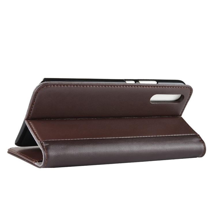 Genuine Split Leather Wallet Cell Phone Cover for Huawei Honor Magic 2 - Brown-7