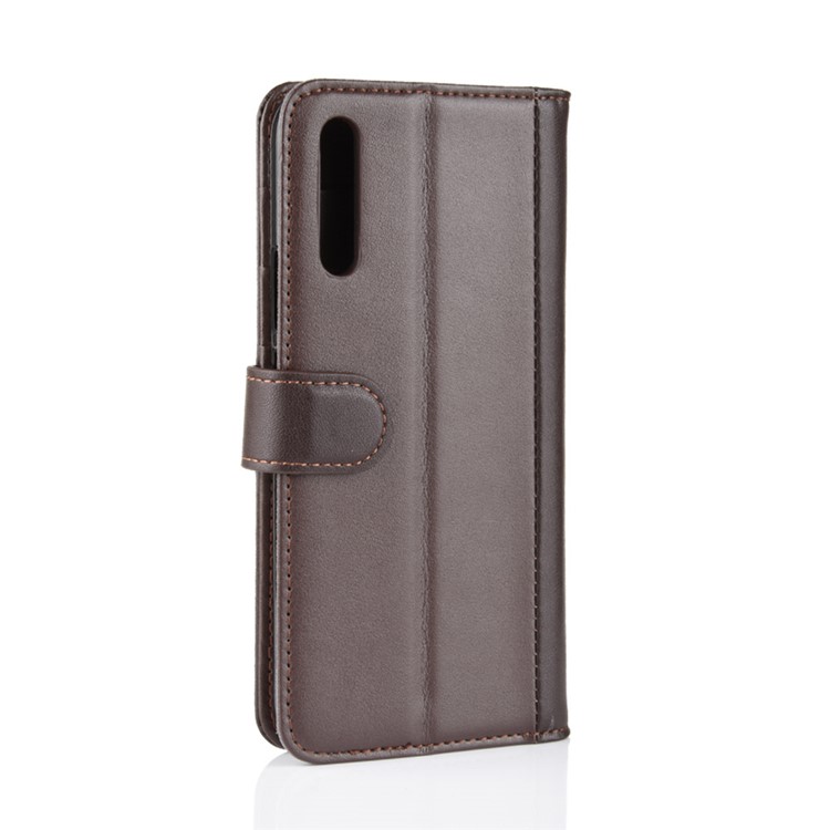 Genuine Split Leather Wallet Cell Phone Cover for Huawei Honor Magic 2 - Brown-8