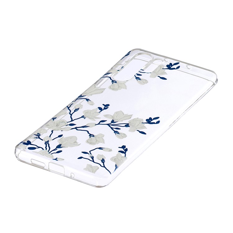For Huawei P30 Pro Pattern Printing IMD Soft TPU Case - White Flower-2