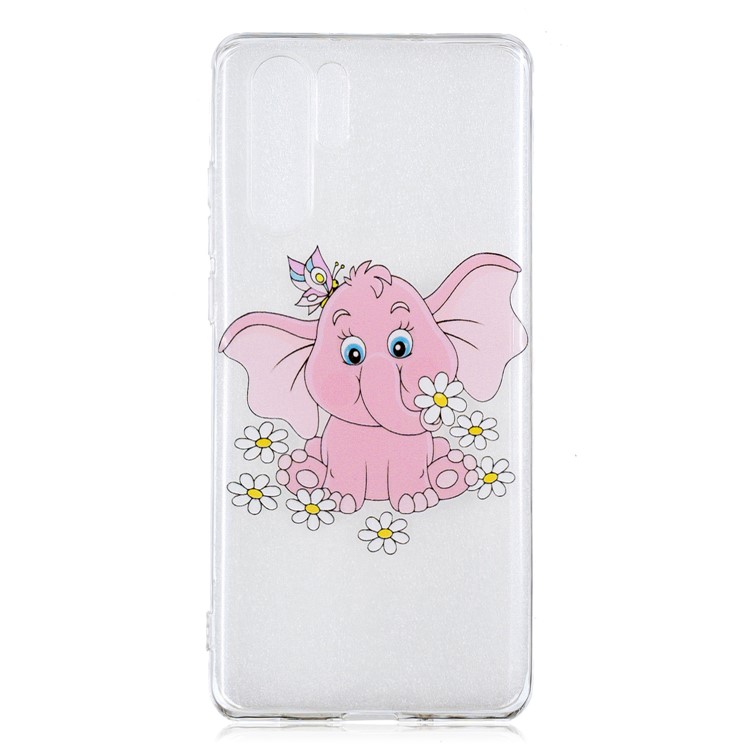 For Huawei P30 Pro Pattern Printing IMD Soft TPU Casing - Pink Elephant-1