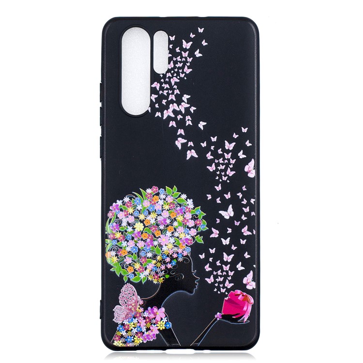 Pattern Printing Embossment TPU Phone Case for Huawei P30 Pro - Flowered Girl and Butterfly-1