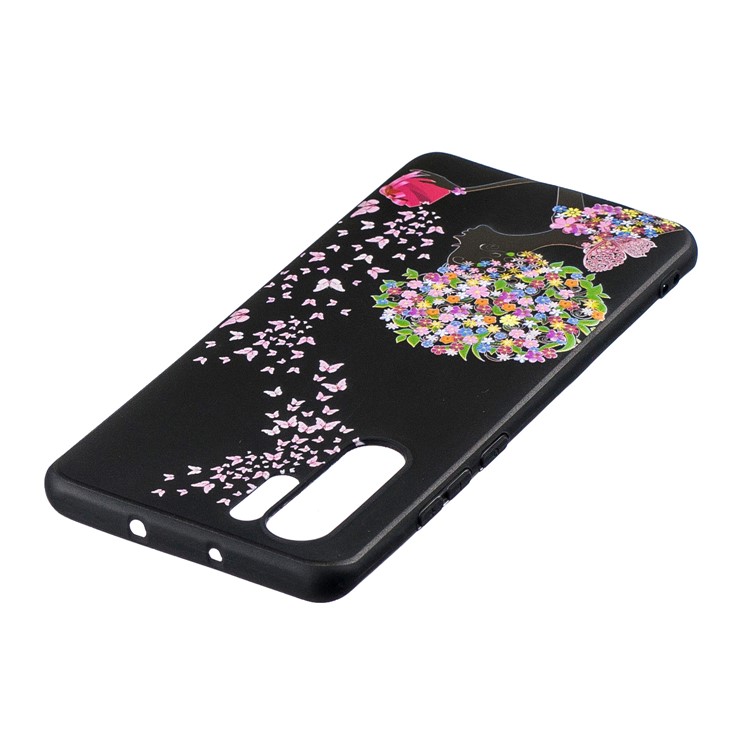 Pattern Printing Embossment TPU Phone Case for Huawei P30 Pro - Flowered Girl and Butterfly-3