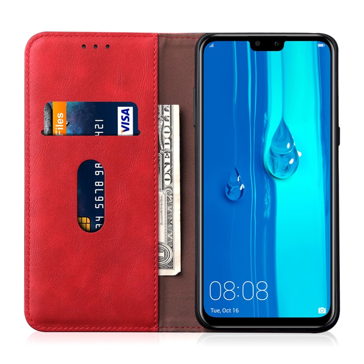 Auto-absorbed Crazy Horse Vintage Leather Stand Cover for Huawei Y9 (2019) / Enjoy 9 Plus (China) - Red-3
