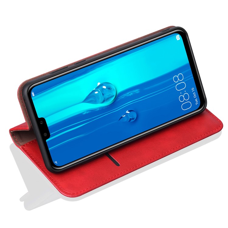 Auto-absorbed Crazy Horse Vintage Leather Stand Cover for Huawei Y9 (2019) / Enjoy 9 Plus (China) - Red-5