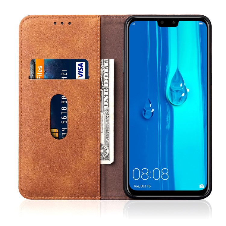Auto-absorbed Crazy Horse Vintage Leather Stand Shell for Huawei Y9 (2019) / Enjoy 9 Plus (China) - Brown-3