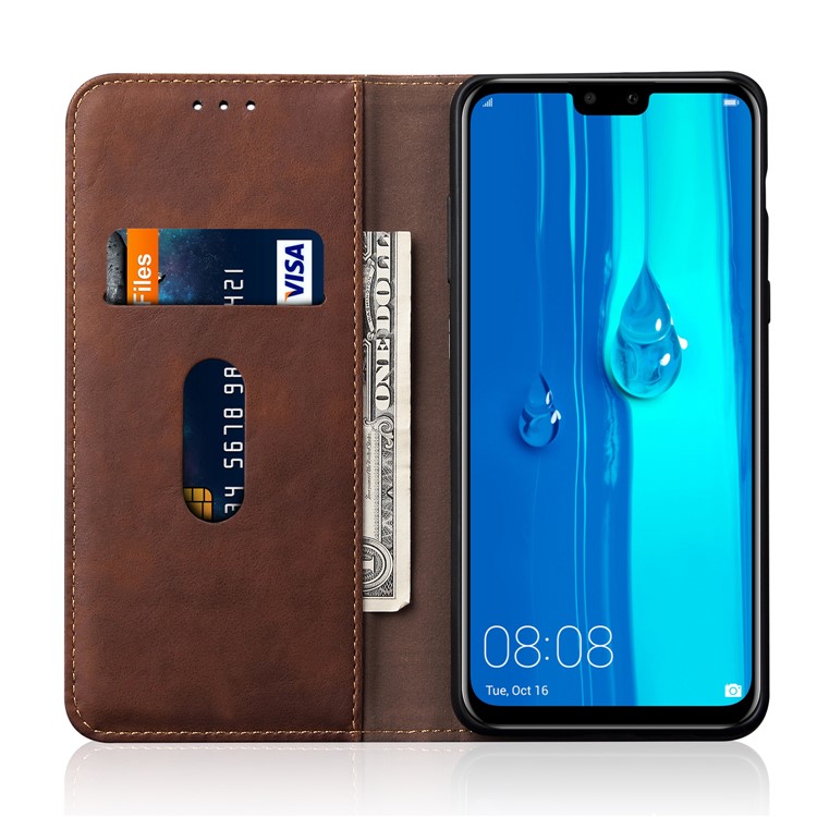Auto-absorbed Crazy Horse Vintage Leather Stand Casing for Huawei Y9 (2019) / Enjoy 9 Plus (China) - Coffee-3