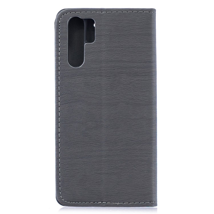 Auto-absorbed Wood Pattern PU Leather Mobile Case with Stand for Huawei P30 Pro - Grey-2