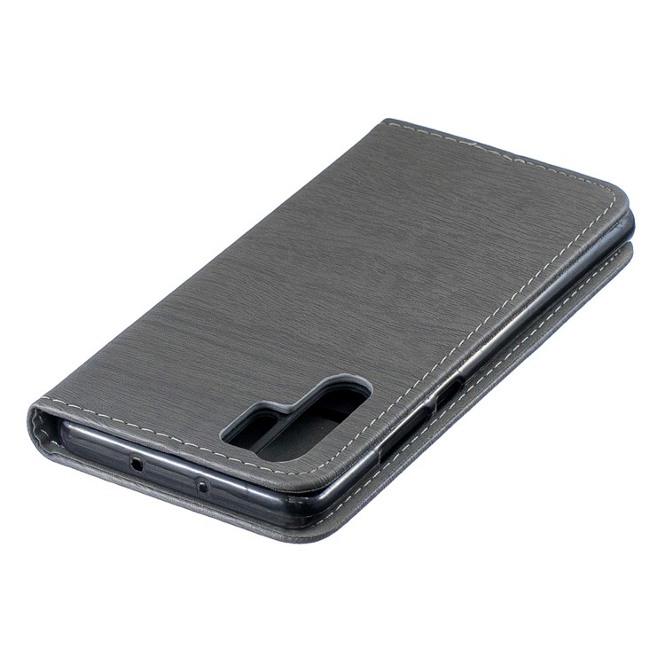 Auto-absorbed Wood Pattern PU Leather Mobile Case with Stand for Huawei P30 Pro - Grey-4