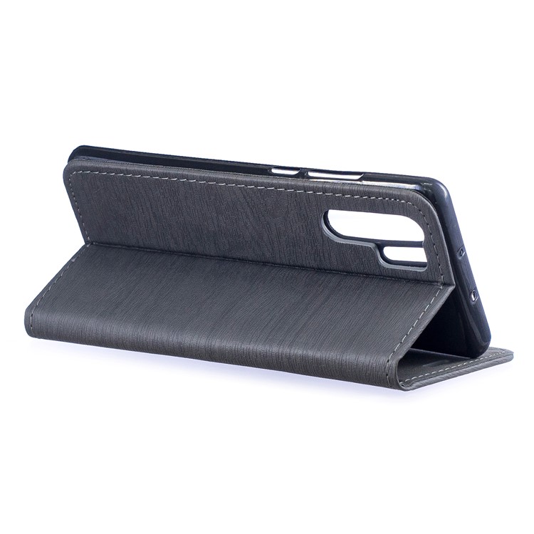 Auto-absorbed Wood Pattern PU Leather Mobile Case with Stand for Huawei P30 Pro - Grey-5