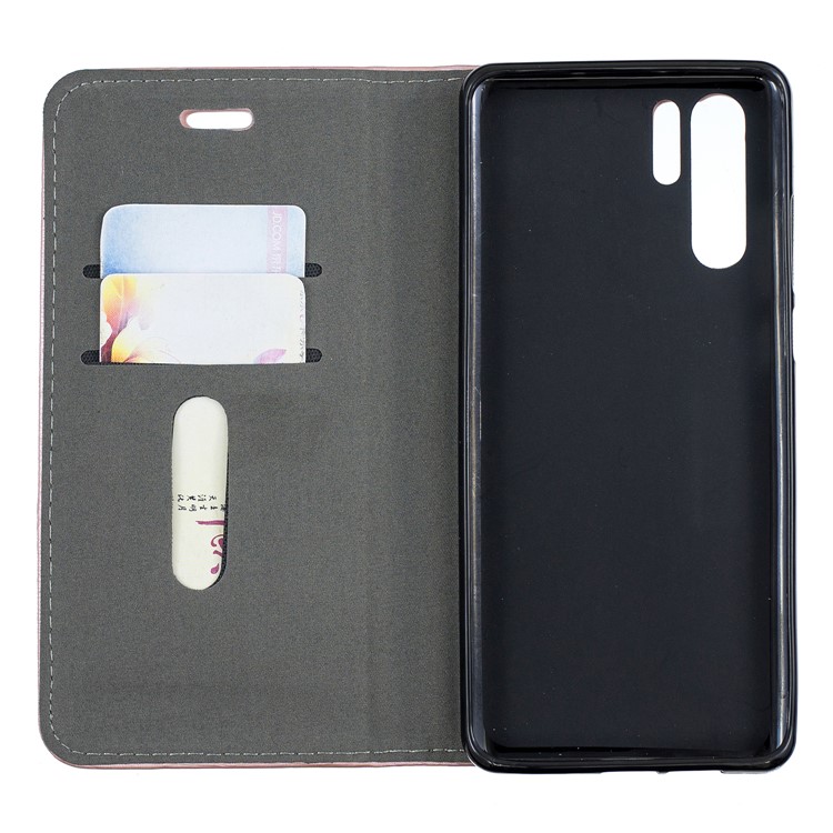 Auto-absorbed Wood Pattern PU Leather Mobile Shell with Stand for Huawei P30 Pro - Rose Gold-3