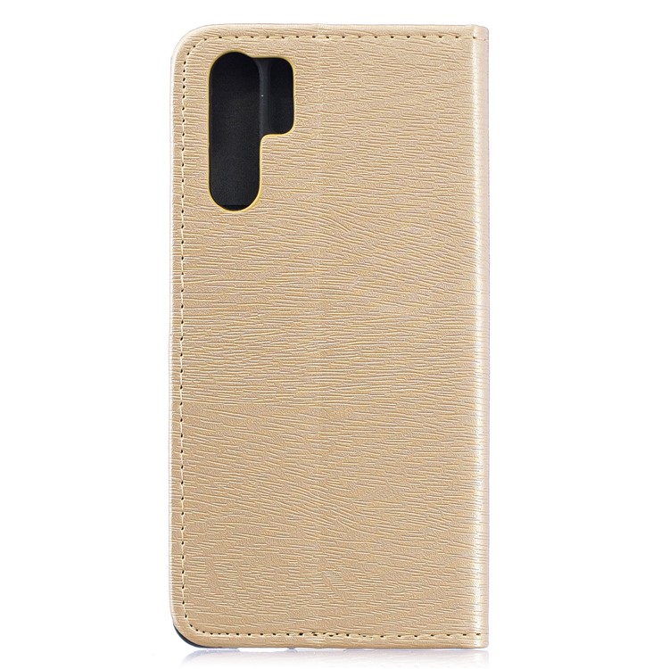 Auto-absorbed Wood Pattern PU Leather Mobile Casing with Stand for Huawei P30 Pro - Gold-2
