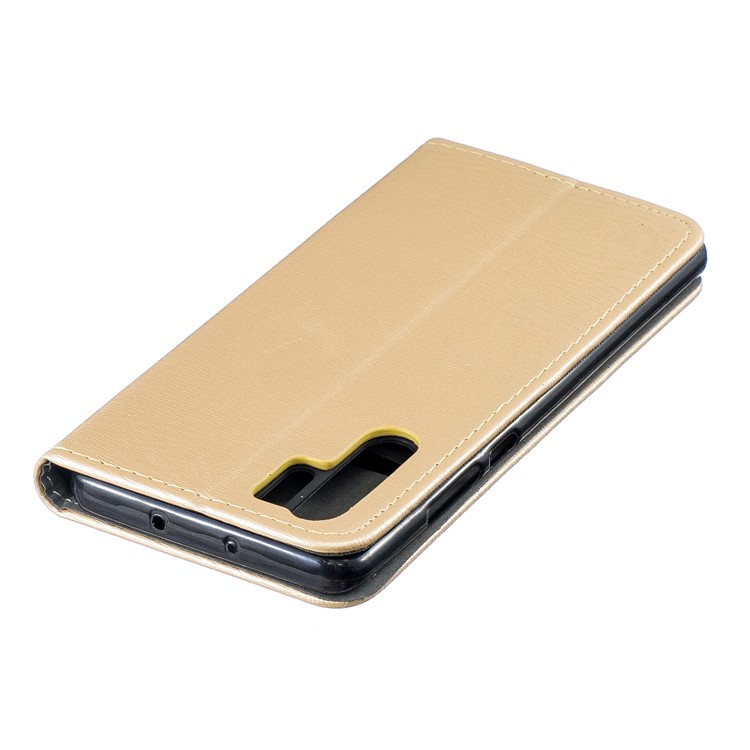 Auto-absorbed Wood Pattern PU Leather Mobile Casing with Stand for Huawei P30 Pro - Gold-4