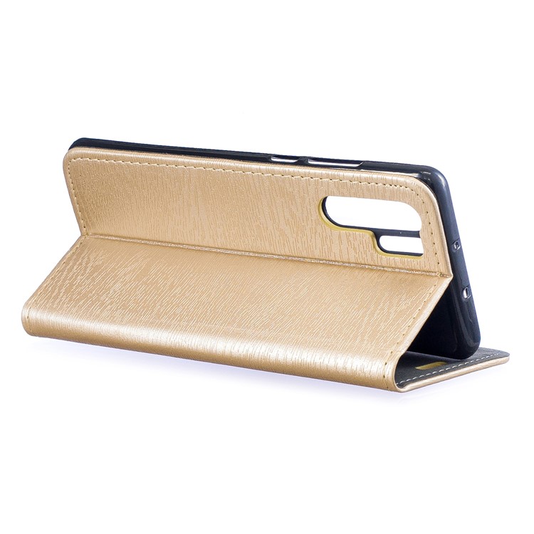 Auto-absorbed Wood Pattern PU Leather Mobile Casing with Stand for Huawei P30 Pro - Gold-5