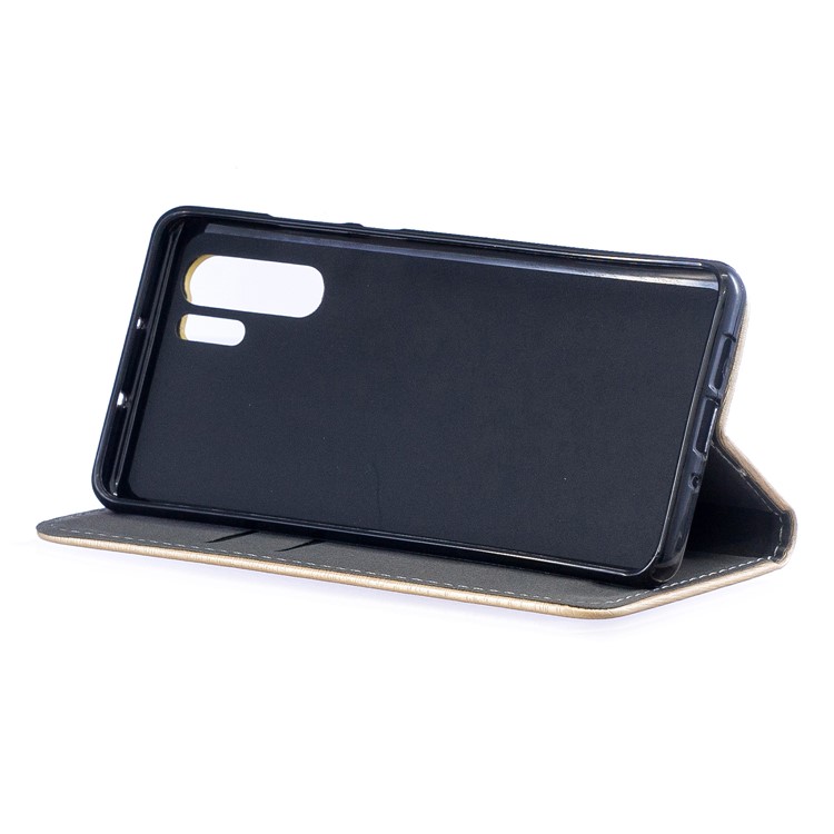 Auto-absorbed Wood Pattern PU Leather Mobile Casing with Stand for Huawei P30 Pro - Gold-6