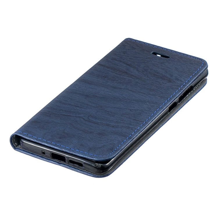 Auto-absorbed Wood Pattern PU Leather Protective Mobile Cover with Stand for Huawei P30 Pro - Blue-3