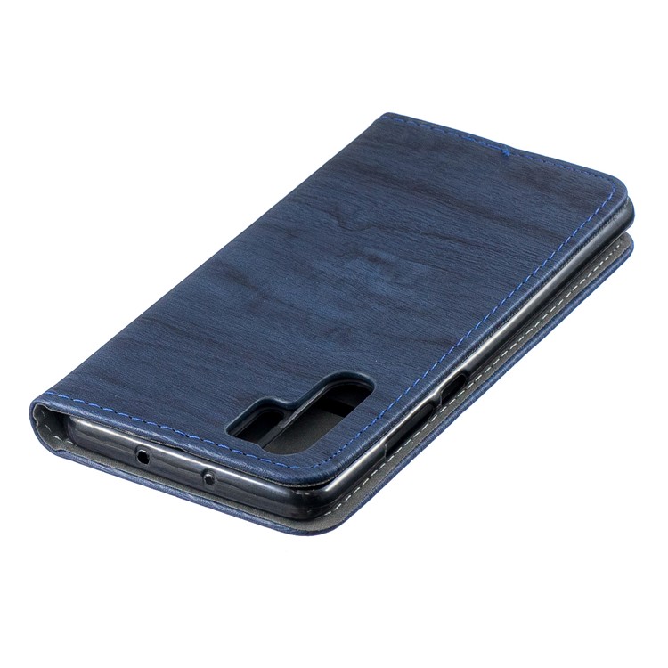 Auto-absorbed Wood Pattern PU Leather Protective Mobile Cover with Stand for Huawei P30 Pro - Blue-4