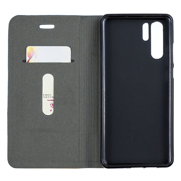 Bi-color Canvas Leather Card Holder Stand Cover for Huawei P30 Pro - Dark Grey-3