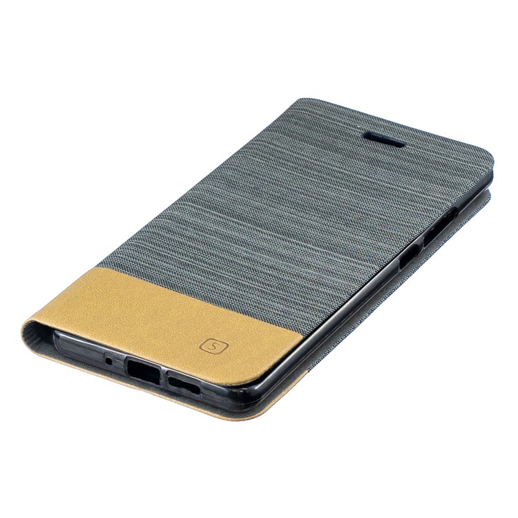 Bi-color Canvas Leather Card Holder Stand Cover for Huawei P30 Pro - Dark Grey-4