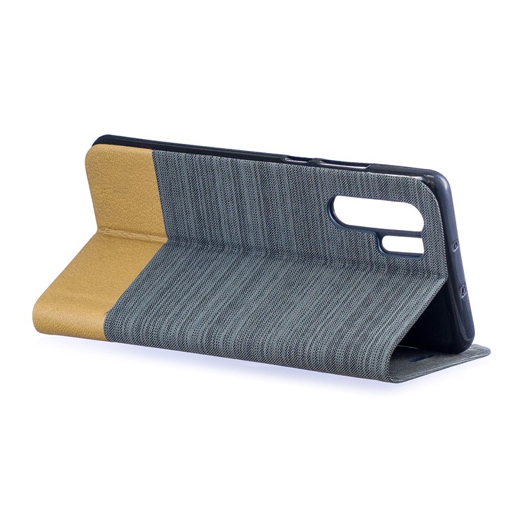 Bi-color Canvas Leather Card Holder Stand Cover for Huawei P30 Pro - Dark Grey-6