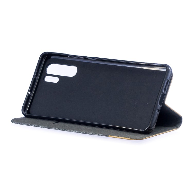 Bi-color Canvas Leather Card Holder Stand Cover for Huawei P30 Pro - Dark Grey-7