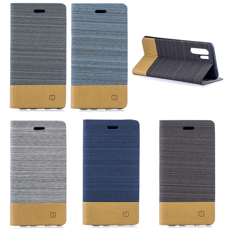 Bi-color Canvas Leather Card Holder Stand Cover for Huawei P30 Pro - Dark Grey-8
