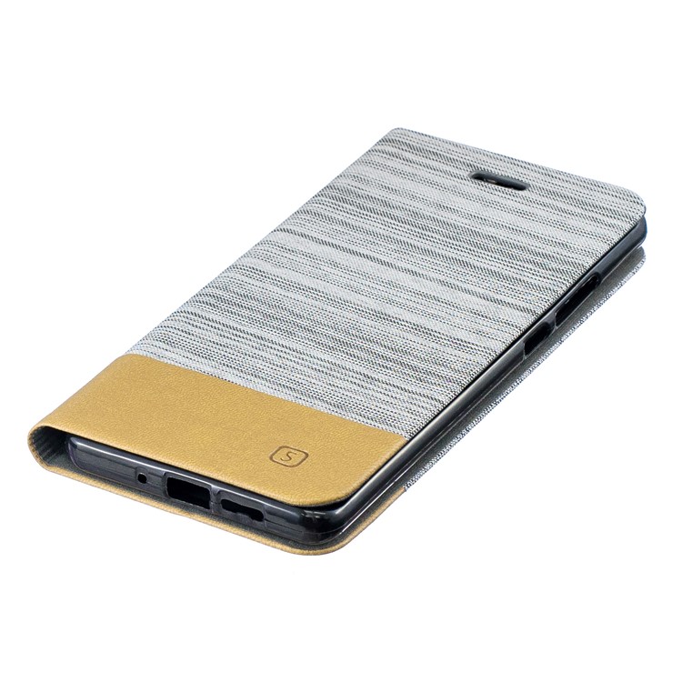 Bi-color Canvas Leather Card Holder Stand Case for Huawei P30 Pro - Light Grey-3
