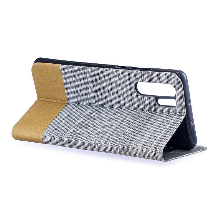 Bi-color Canvas Leather Card Holder Stand Case for Huawei P30 Pro - Light Grey-5