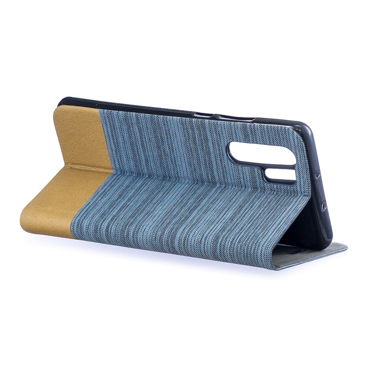 Bi-color Canvas Leather Card Holder Stand Shell for Huawei P30 Pro - Baby Blue-5