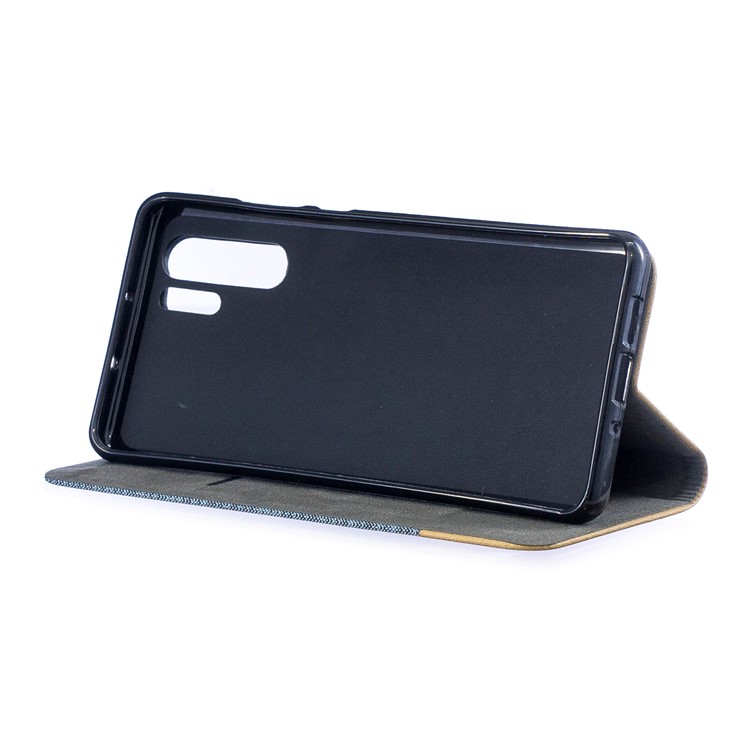 Bi-color Canvas Leather Card Holder Stand Shell for Huawei P30 Pro - Baby Blue-6