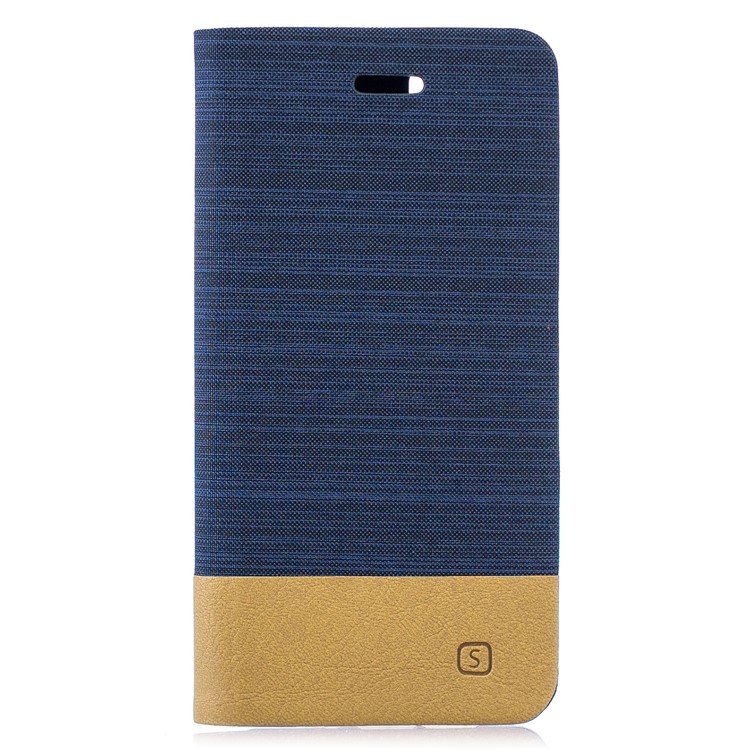 Bi-color Canvas Leather Card Holder Stand Casing Huawei P30 Pro - Dark Blue-1