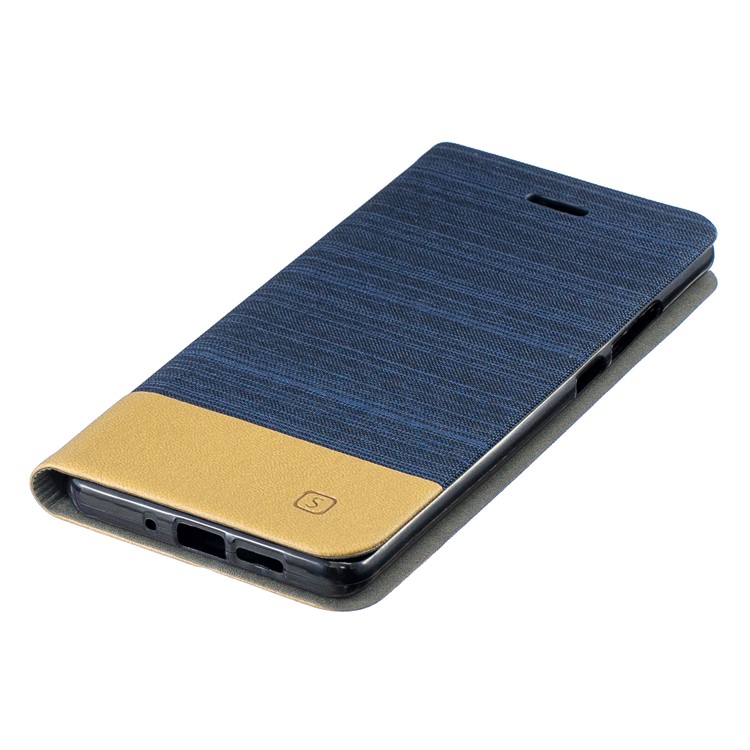 Bi-color Canvas Leather Card Holder Stand Casing Huawei P30 Pro - Dark Blue-3