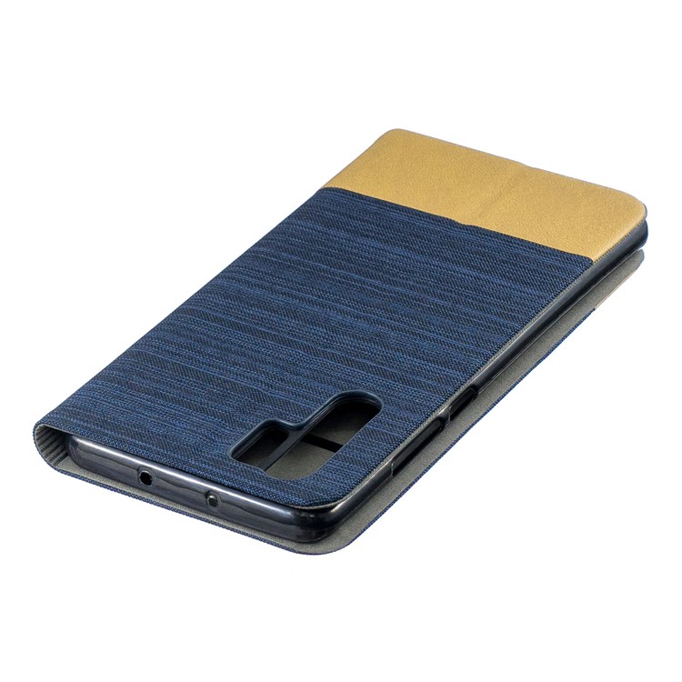 Bi-color Canvas Leather Card Holder Stand Casing Huawei P30 Pro - Dark Blue-4