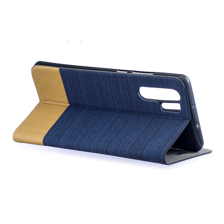 Bi-color Canvas Leather Card Holder Stand Casing Huawei P30 Pro - Dark Blue-5