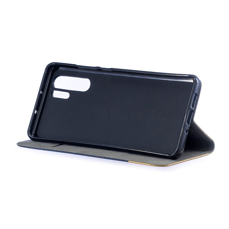 Bi-color Canvas Leather Card Holder Stand Casing Huawei P30 Pro - Dark Blue-6