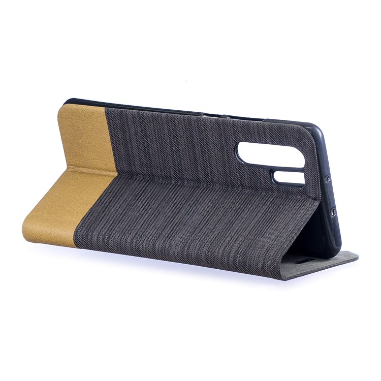 Bi-color Canvas Leather Card Holder Stand Protective Cover for Huawei P30 Pro - Coffee-5