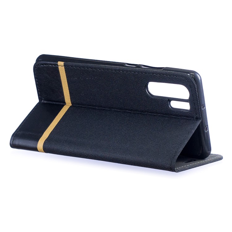 For Huawei P30 Pro Cloth Texture Splicing PU Leather Phone Case with Card Holder - Black-5
