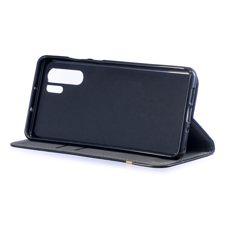 For Huawei P30 Pro Cloth Texture Splicing PU Leather Phone Case with Card Holder - Black-6