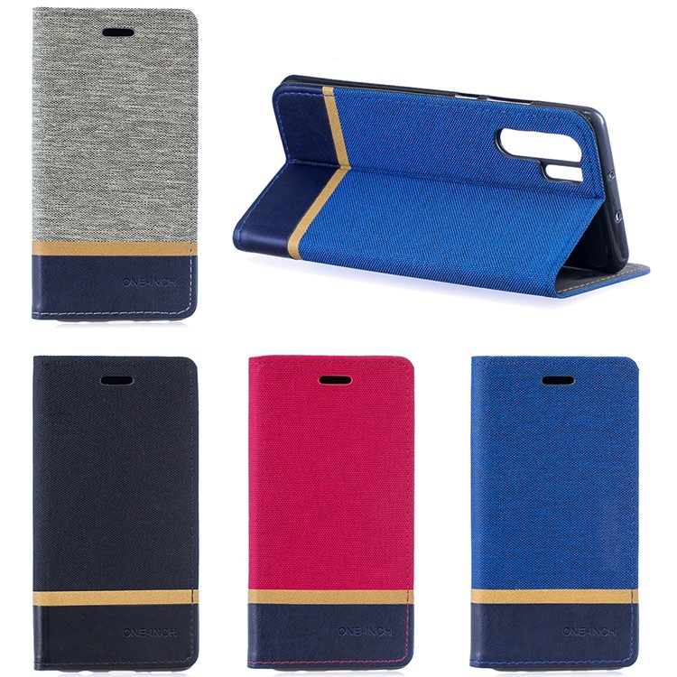 For Huawei P30 Pro Cloth Texture Splicing PU Leather Phone Case with Card Holder - Black-7
