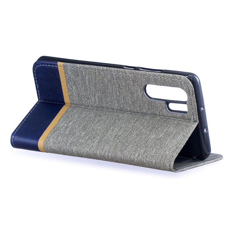 For Huawei P30 Pro Cloth Texture Splicing PU Leather Phone Cover with Card Holder - Grey-5
