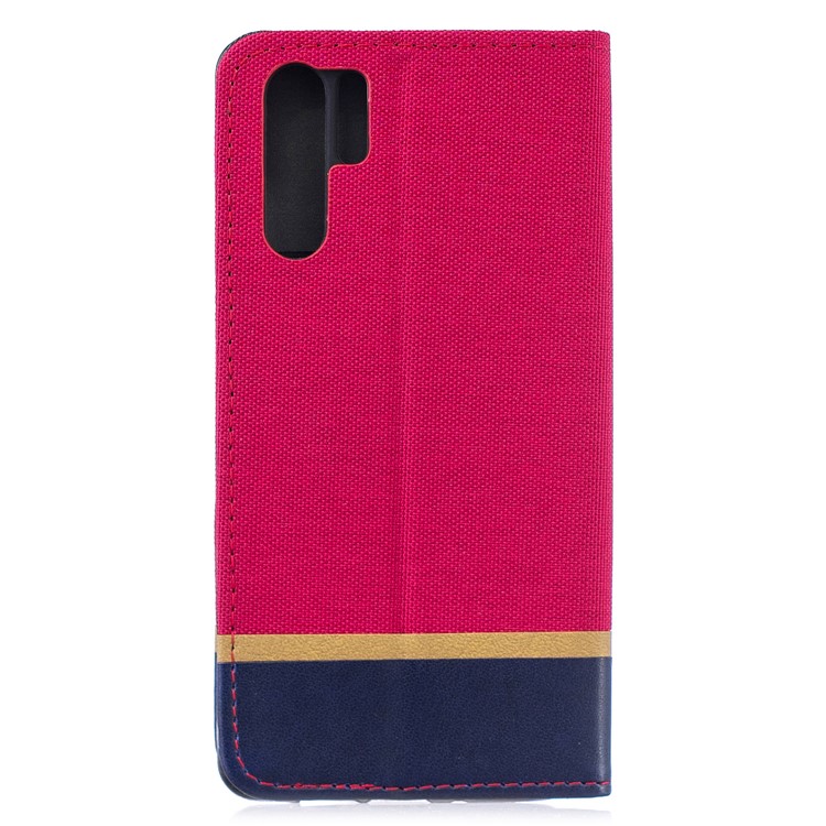 For Huawei P30 Pro Cloth Texture Splicing PU Leather Phone Shell with Card Holder - Red-2