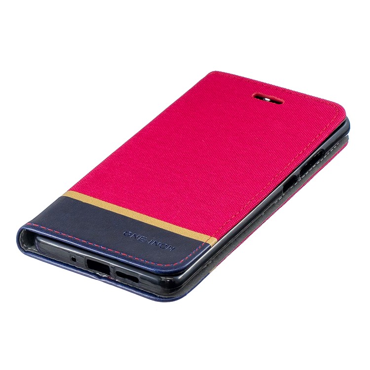 For Huawei P30 Pro Cloth Texture Splicing PU Leather Phone Shell with Card Holder - Red-3