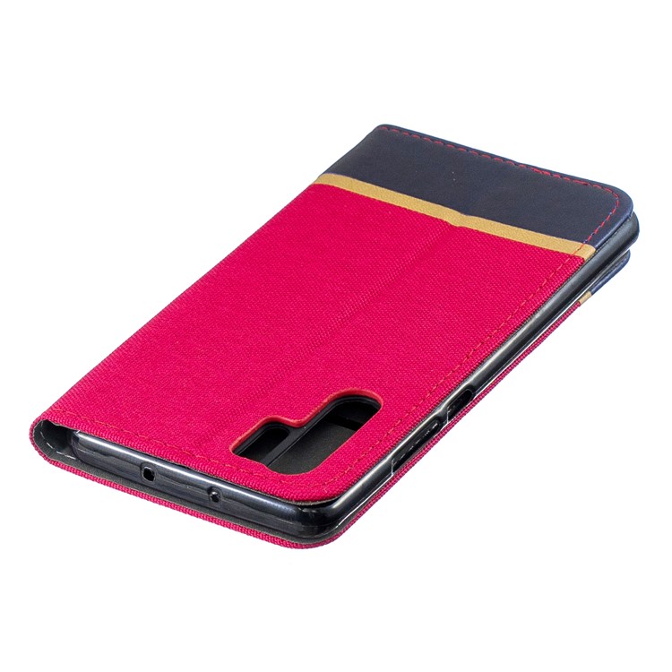 For Huawei P30 Pro Cloth Texture Splicing PU Leather Phone Shell with Card Holder - Red-4