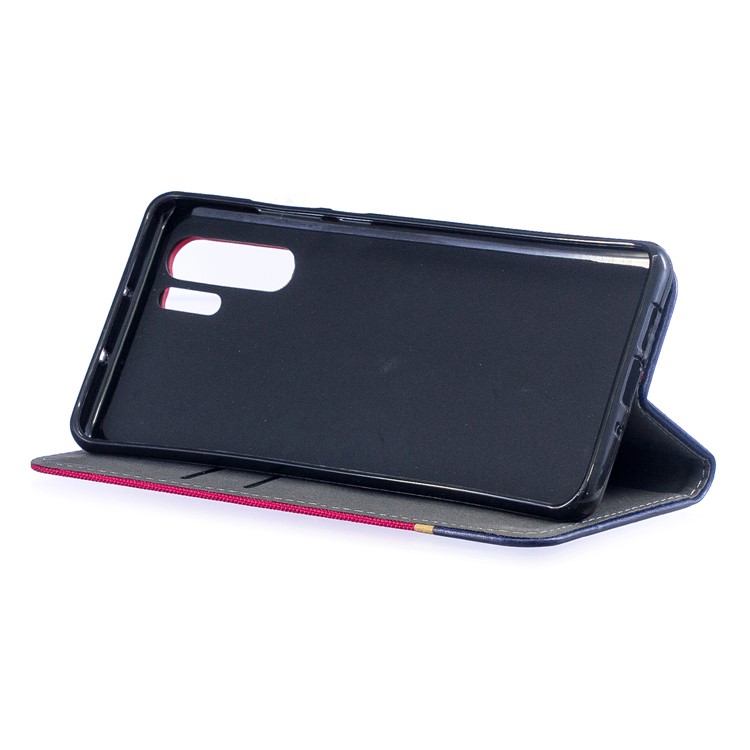 For Huawei P30 Pro Cloth Texture Splicing PU Leather Phone Shell with Card Holder - Red-6