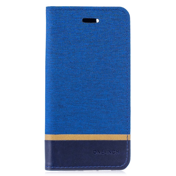 For Huawei P30 Pro Cloth Texture Splicing PU Leather Protective Casing with Card Holder - Blue-1