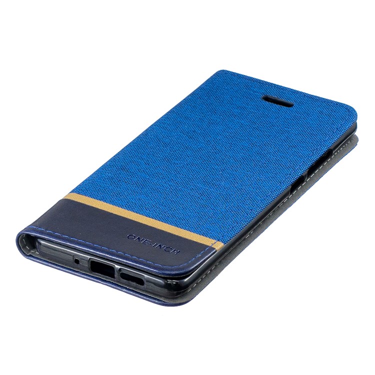 For Huawei P30 Pro Cloth Texture Splicing PU Leather Protective Casing with Card Holder - Blue-4
