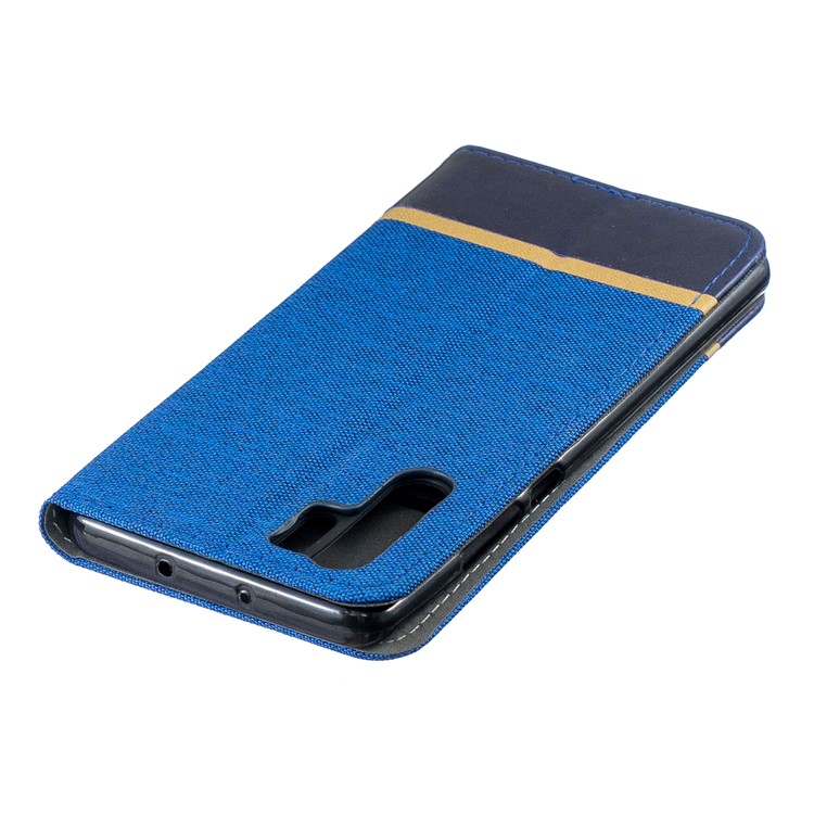 For Huawei P30 Pro Cloth Texture Splicing PU Leather Protective Casing with Card Holder - Blue-5