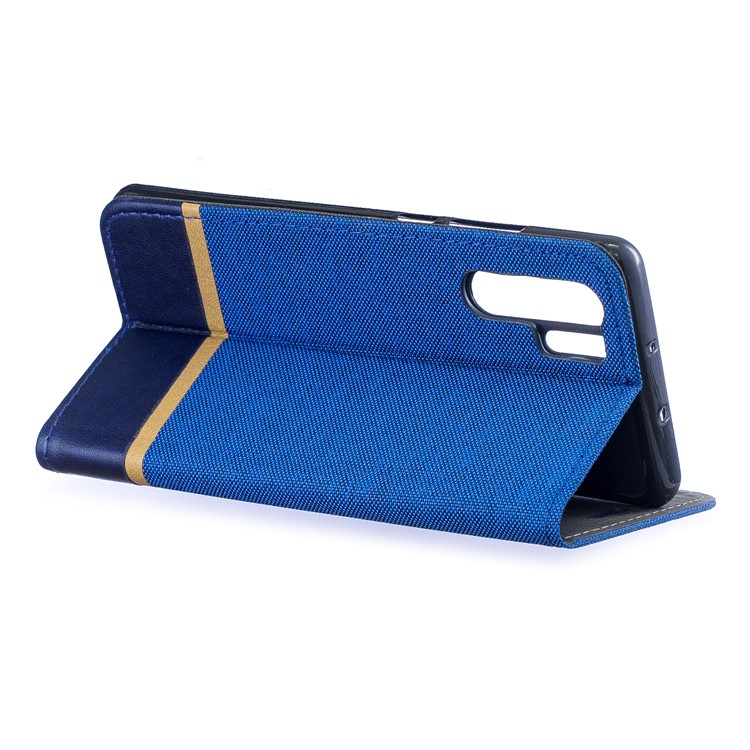 For Huawei P30 Pro Cloth Texture Splicing PU Leather Protective Casing with Card Holder - Blue-6